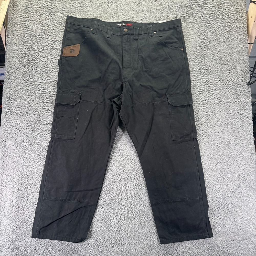 Wrangler Riggs Pant Mens 48x30 Black Cotton Ripstop Cargo Bootcut Relaxed Fit
